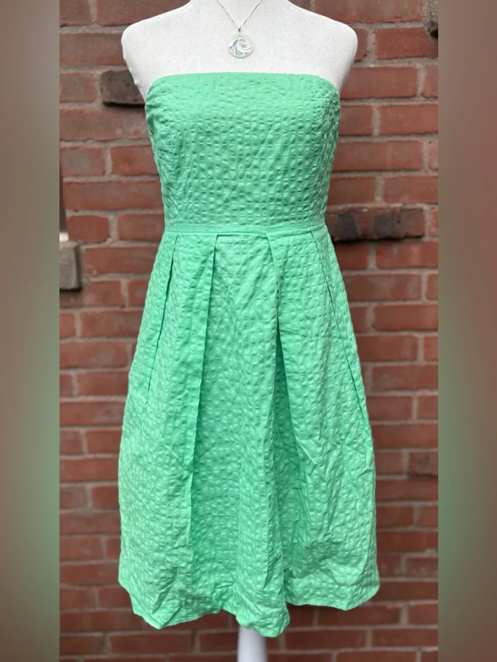 J.Crew Strapless Sea Green Teal Textured Fit Flare Dress Womens Size 4 Pockets